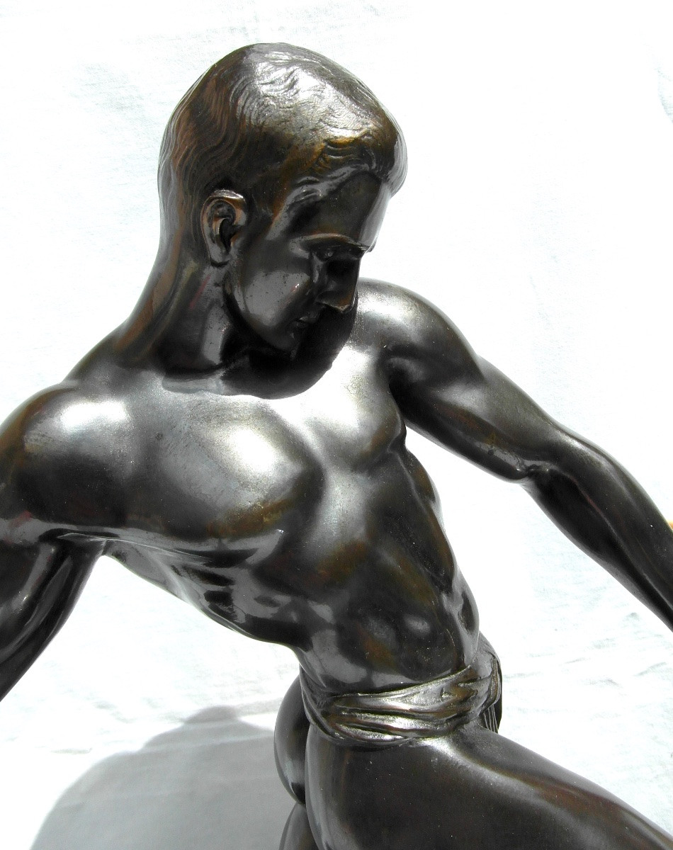 Large Art-deco Sculpture  By Kowas " Hunting Antelope", Around 1930, Perfect Era Fayral-photo-1