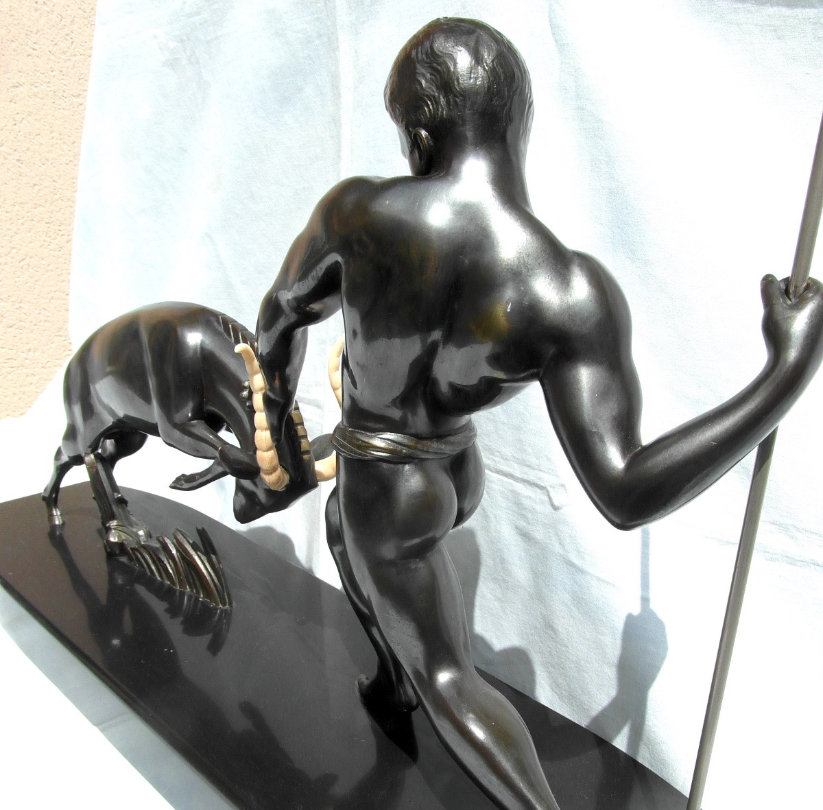 Large Art-deco Sculpture  By Kowas " Hunting Antelope", Around 1930, Perfect Era Fayral-photo-6