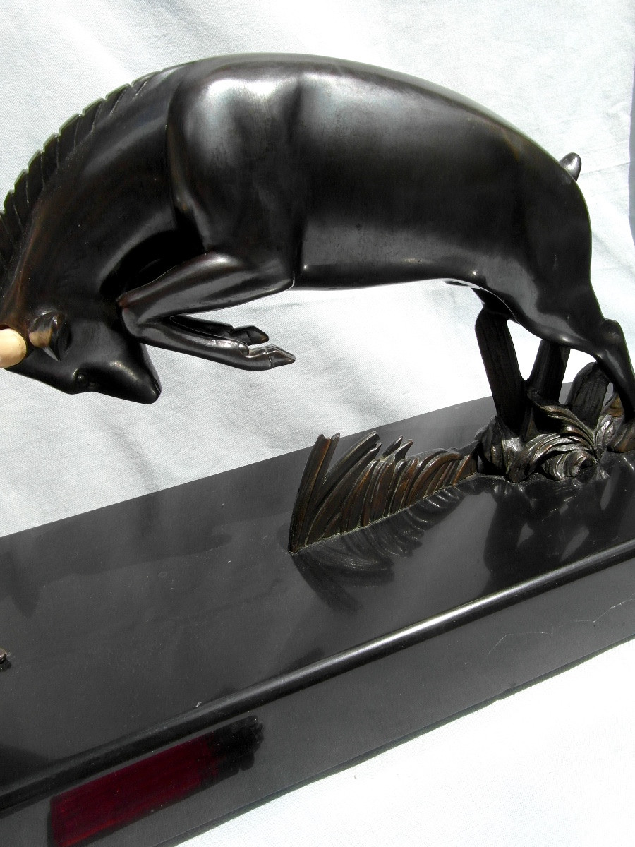 Large Art-deco Sculpture  By Kowas " Hunting Antelope", Around 1930, Perfect Era Fayral-photo-5