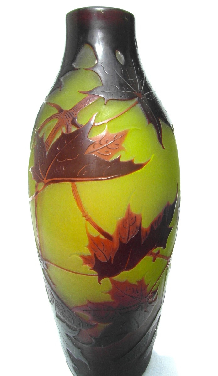 Vase gravé aux samares d'érable d'argental (Paul Nicolas), 25 cm, era daum Galle 1900-photo-3