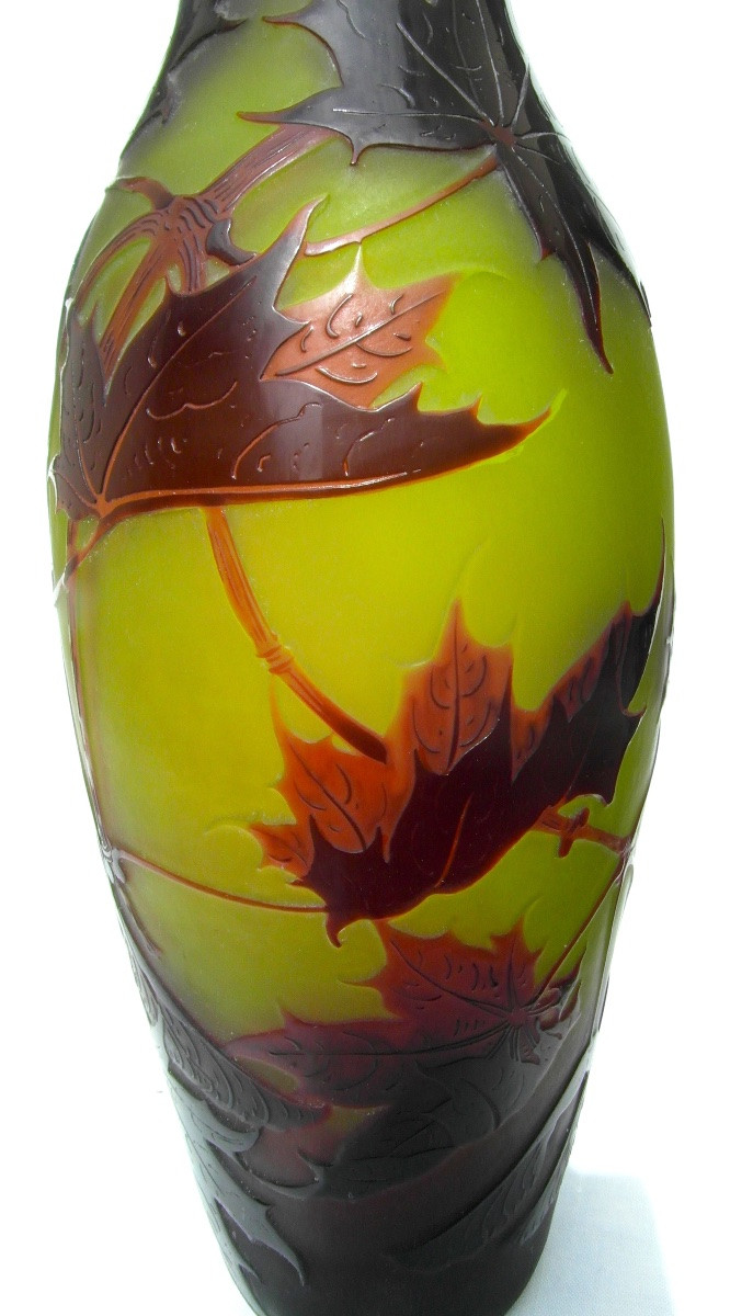 Vase gravé aux samares d'érable d'argental (Paul Nicolas), 25 cm, era daum Galle 1900-photo-1