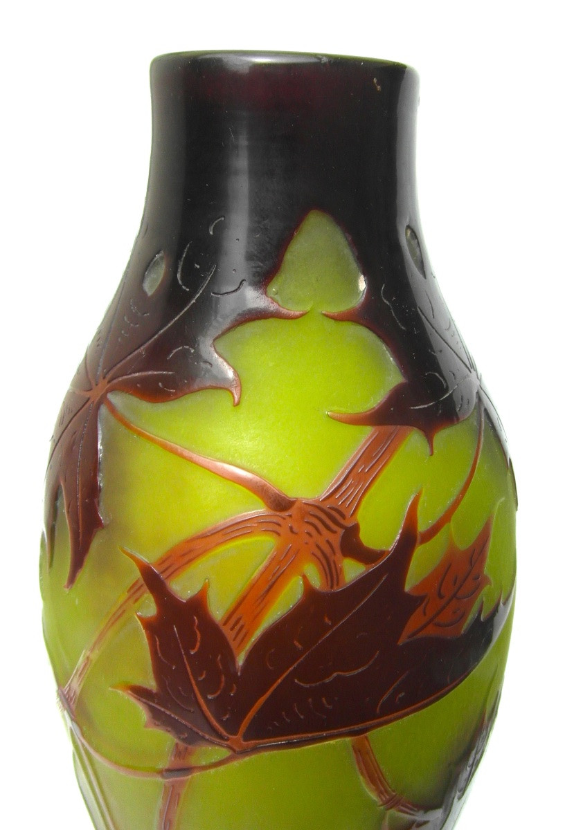 Vase gravé aux samares d'érable d'argental (Paul Nicolas), 25 cm, era daum Galle 1900-photo-4