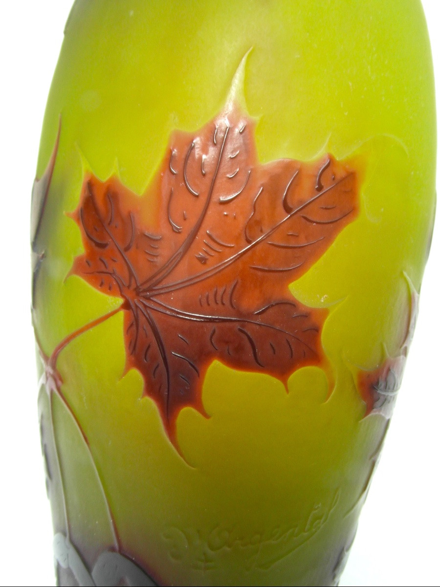 Vase gravé aux samares d'érable d'argental (Paul Nicolas), 25 cm, era daum Galle 1900-photo-5