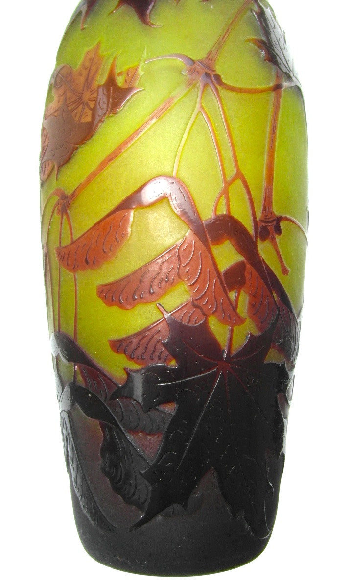 Vase gravé aux samares d'érable d'argental (Paul Nicolas), 25 cm, era daum Galle 1900-photo-6