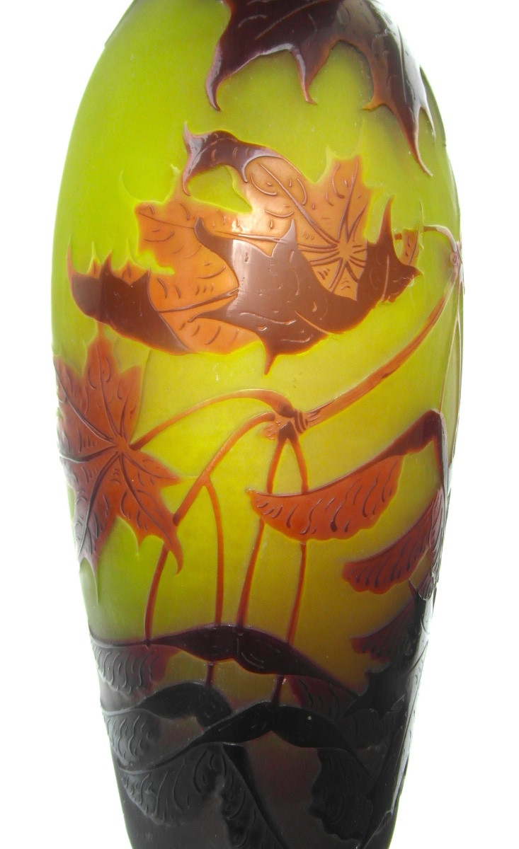 Vase gravé aux samares d'érable d'argental (Paul Nicolas), 25 cm, era daum Galle 1900-photo-7
