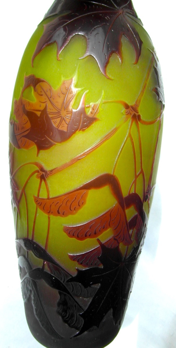 Vase gravé aux samares d'érable d'argental (Paul Nicolas), 25 cm, era daum Galle 1900