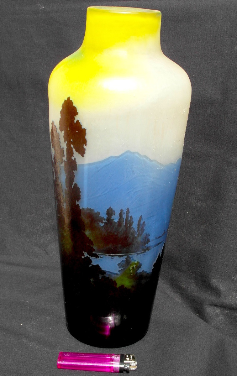 Grand vase dit "vosgien" par Gallé , 36 cm, parfait, era Daum 1900-photo-2