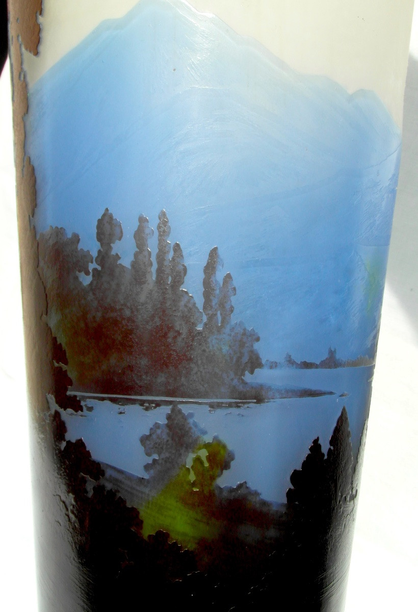 Grand vase dit "vosgien" par Gallé , 36 cm, parfait, era Daum 1900-photo-4
