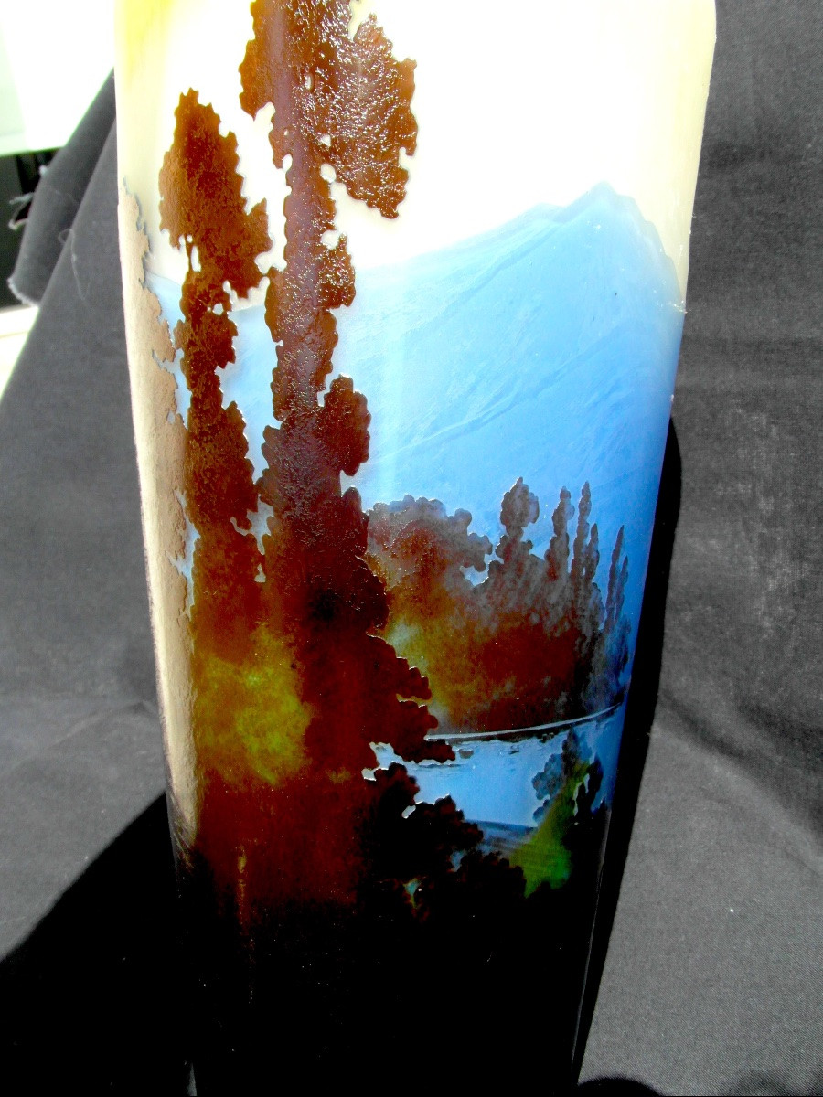 Grand vase dit "vosgien" par Gallé , 36 cm, parfait, era Daum 1900-photo-1