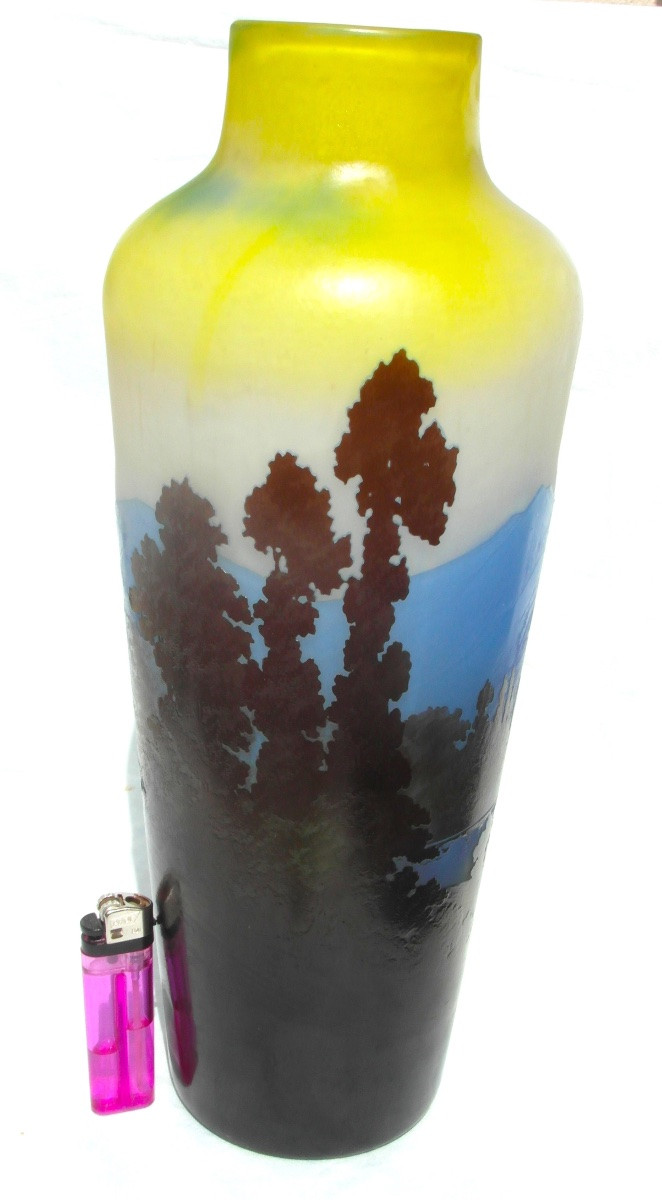 Grand vase dit "vosgien" par Gallé , 36 cm, parfait, era Daum 1900-photo-2