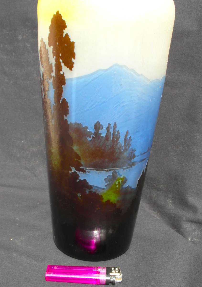 Grand vase dit "vosgien" par Gallé , 36 cm, parfait, era Daum 1900-photo-7