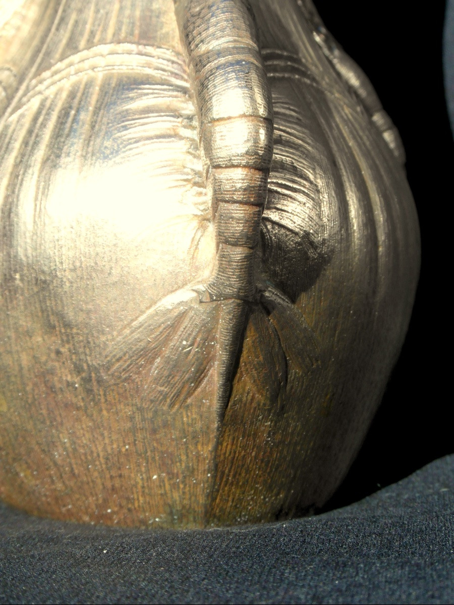 Vase soliflore 1900 aux crevettes en bronze doré par Victorin Sabatier, era marionnet susse-photo-2
