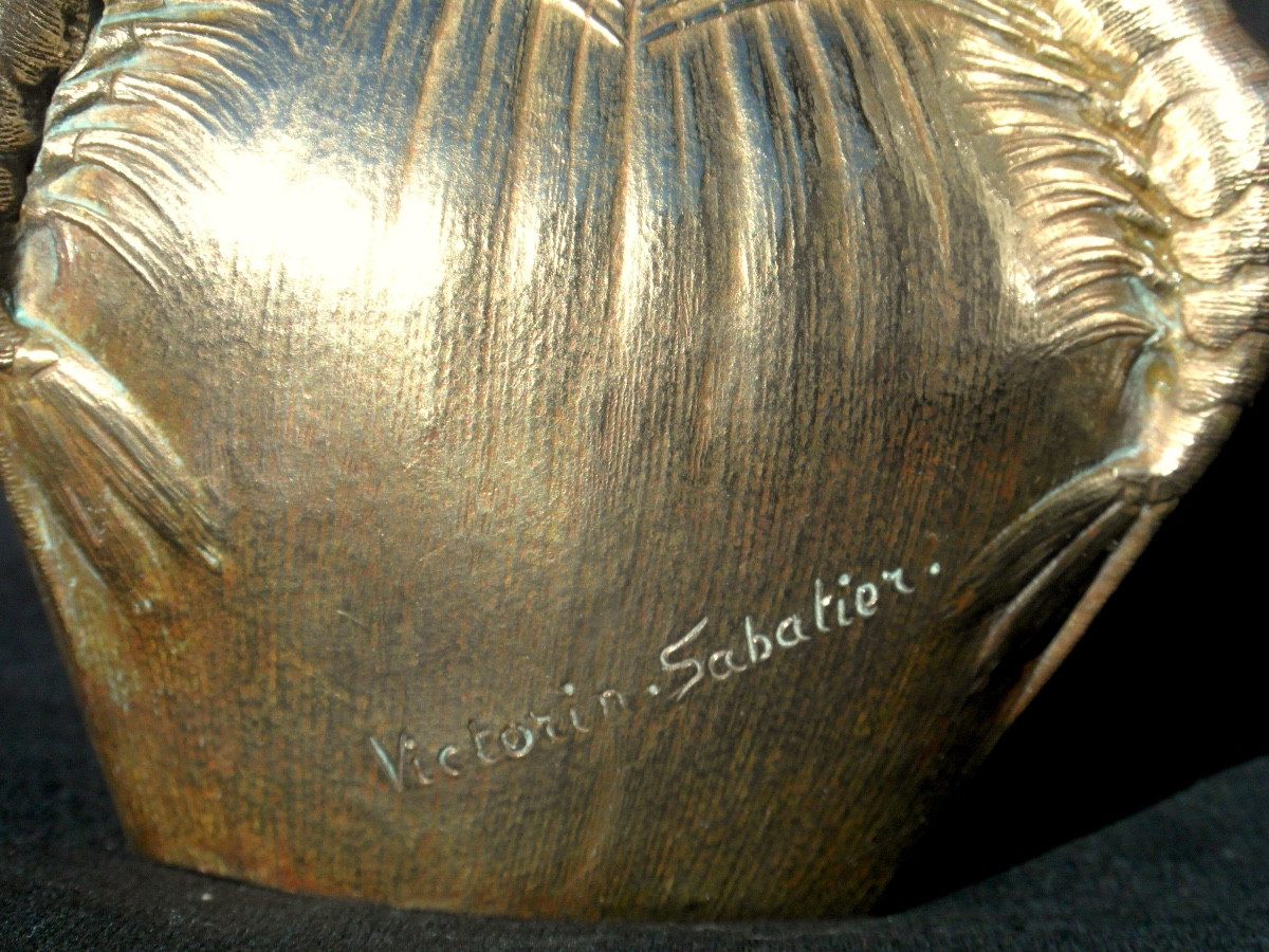 Vase soliflore 1900 aux crevettes en bronze doré par Victorin Sabatier, era marionnet susse-photo-7
