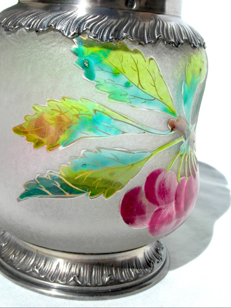 Cherry Box Engraved By Legras With Solid Minerva Silver Mounting, Circa 1900, Daum Era-photo-5