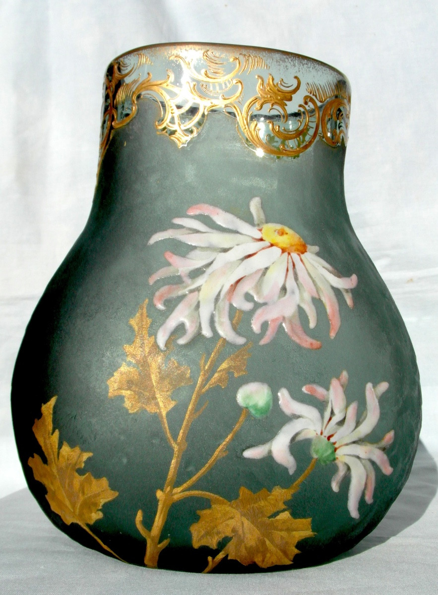 Vase 1900 aux chrysanthèmes par Montjoye, era DAUM galle legras 