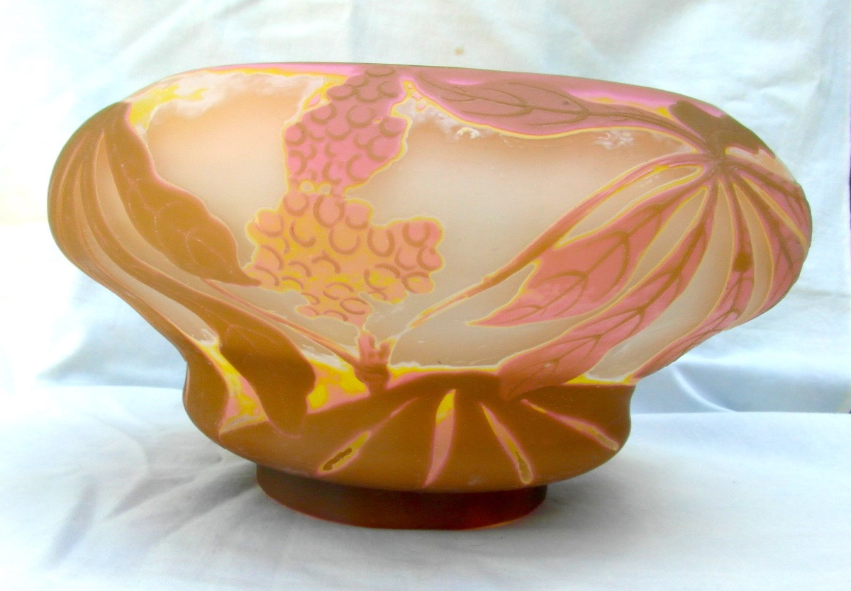 Large vase gravé (4 couches) aux marronniers par Gallé, rares couleurs, vers 1900, era daum -photo-3