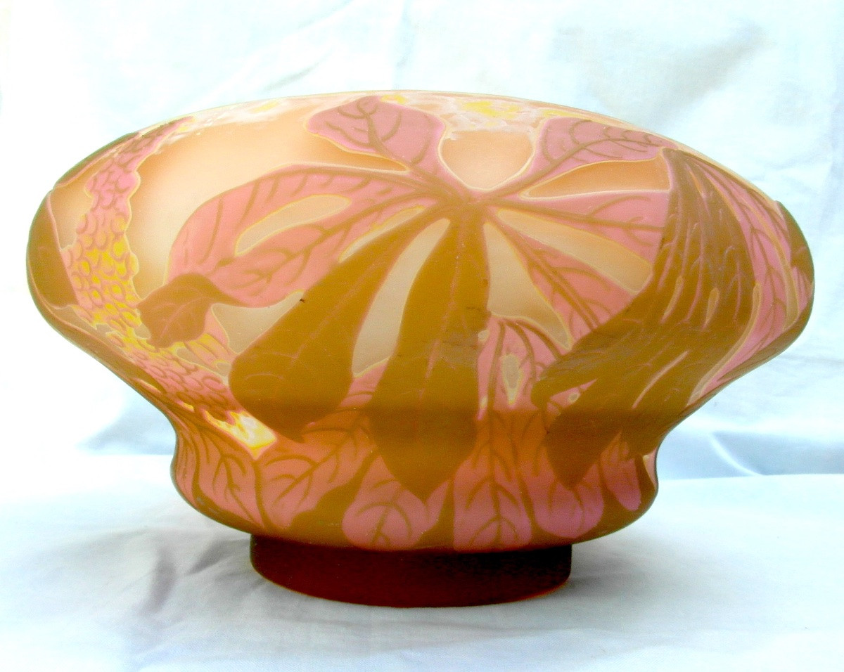 Large vase gravé (4 couches) aux marronniers par Gallé, rares couleurs, vers 1900, era daum -photo-4
