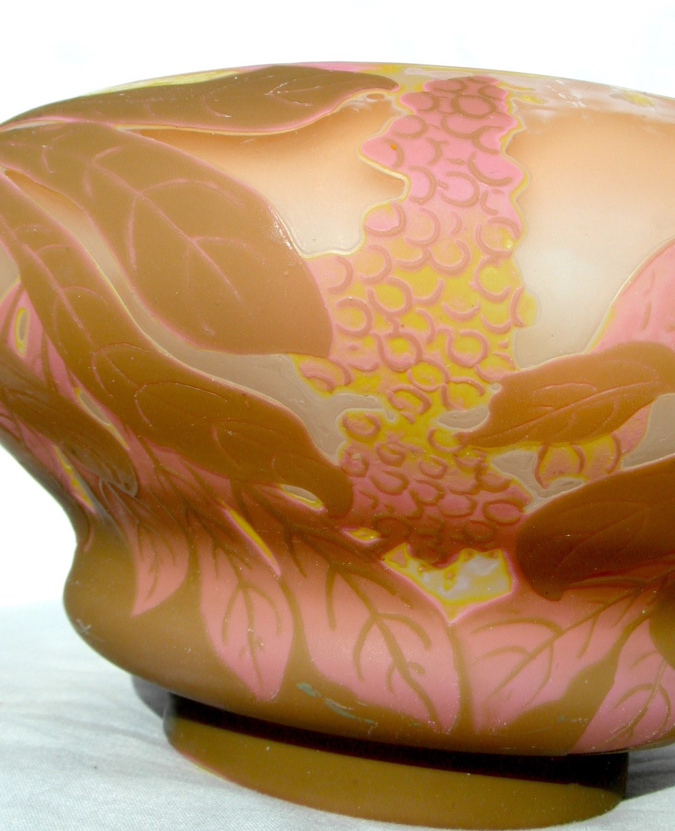 Large vase gravé (4 couches) aux marronniers par Gallé, rares couleurs, vers 1900, era daum -photo-2