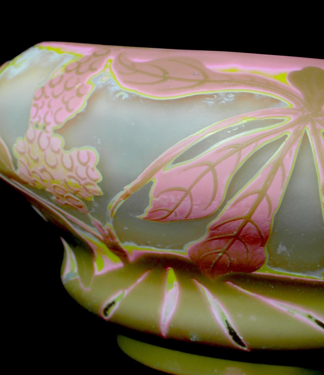 Large vase gravé (4 couches) aux marronniers par Gallé, rares couleurs, vers 1900, era daum -photo-5