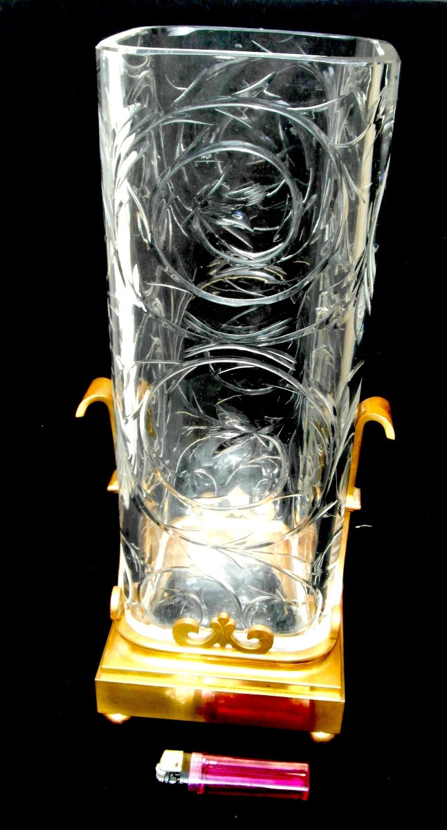 Grand vase baccarat monture bronze pour l'escalier de cristal, vers 1880, era DAUM GALLE -photo-2
