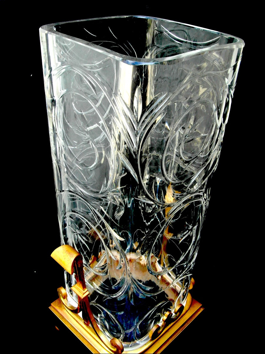 Grand vase baccarat monture bronze pour l'escalier de cristal, vers 1880, era DAUM GALLE -photo-3