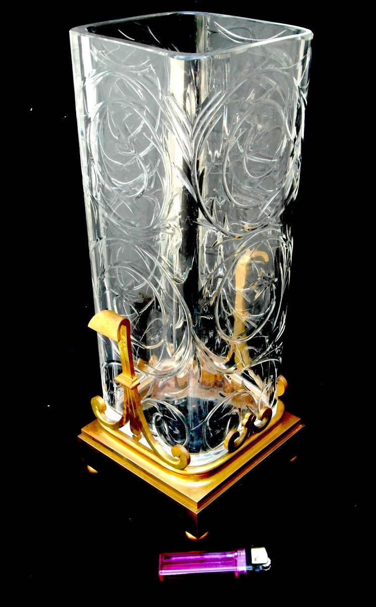Grand vase baccarat monture bronze pour l'escalier de cristal, vers 1880, era DAUM GALLE -photo-4