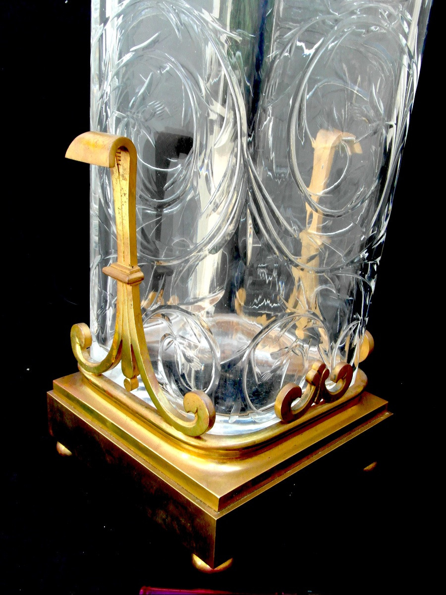 Grand vase baccarat monture bronze pour l'escalier de cristal, vers 1880, era DAUM GALLE -photo-5