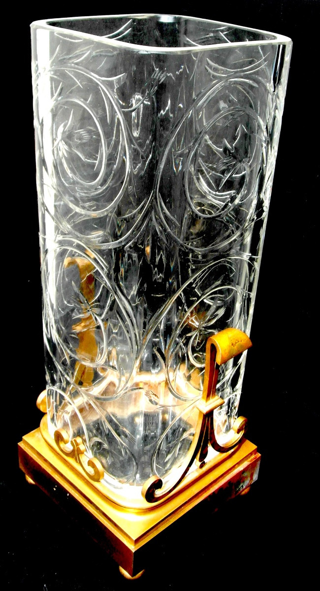Grand vase baccarat monture bronze pour l'escalier de cristal, vers 1880, era DAUM GALLE 