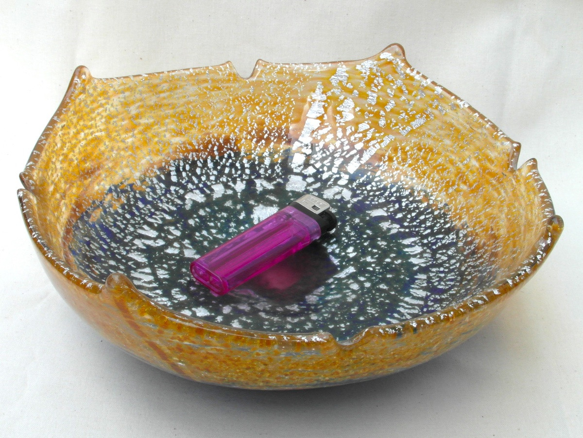 Scalloped Art-deco Bowl With Silver Pearl Decoration By Muller, Daum Galle Era 1920-photo-3