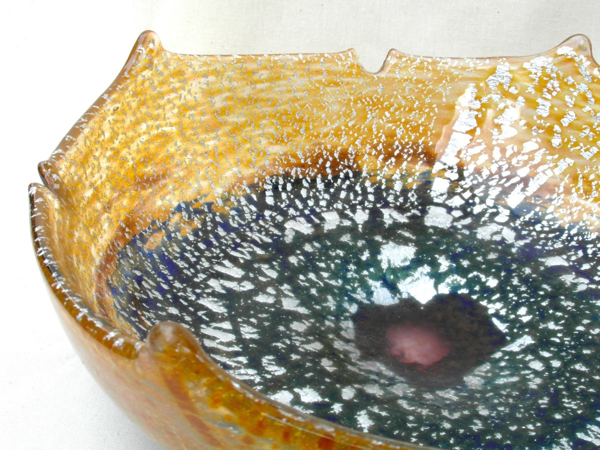 Scalloped Art-deco Bowl With Silver Pearl Decoration By Muller, Daum Galle Era 1920-photo-2