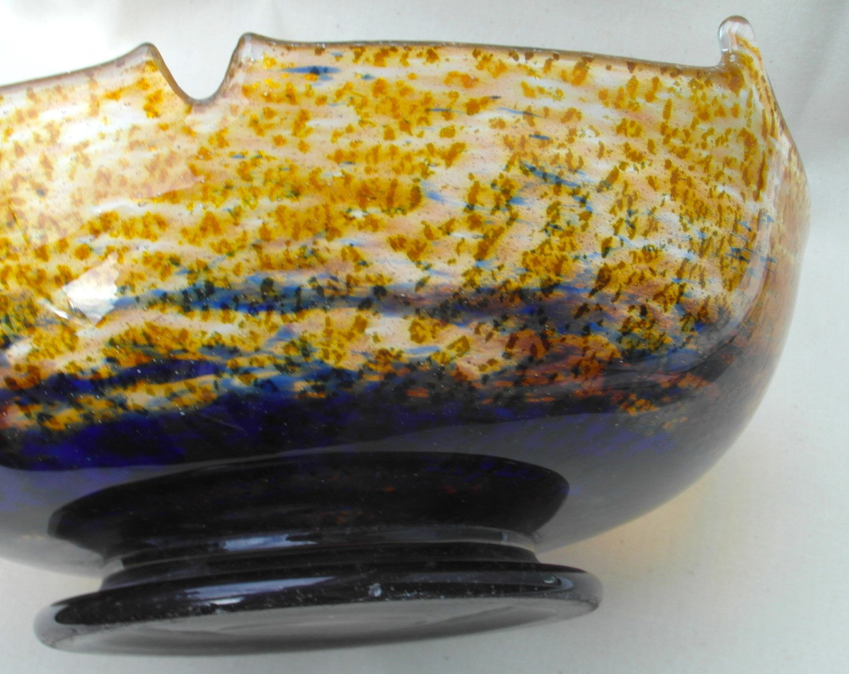 Scalloped Art-deco Bowl With Silver Pearl Decoration By Muller, Daum Galle Era 1920-photo-3