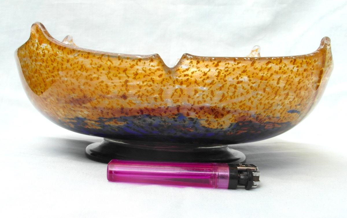 Scalloped Art-deco Bowl With Silver Pearl Decoration By Muller, Daum Galle Era 1920-photo-5
