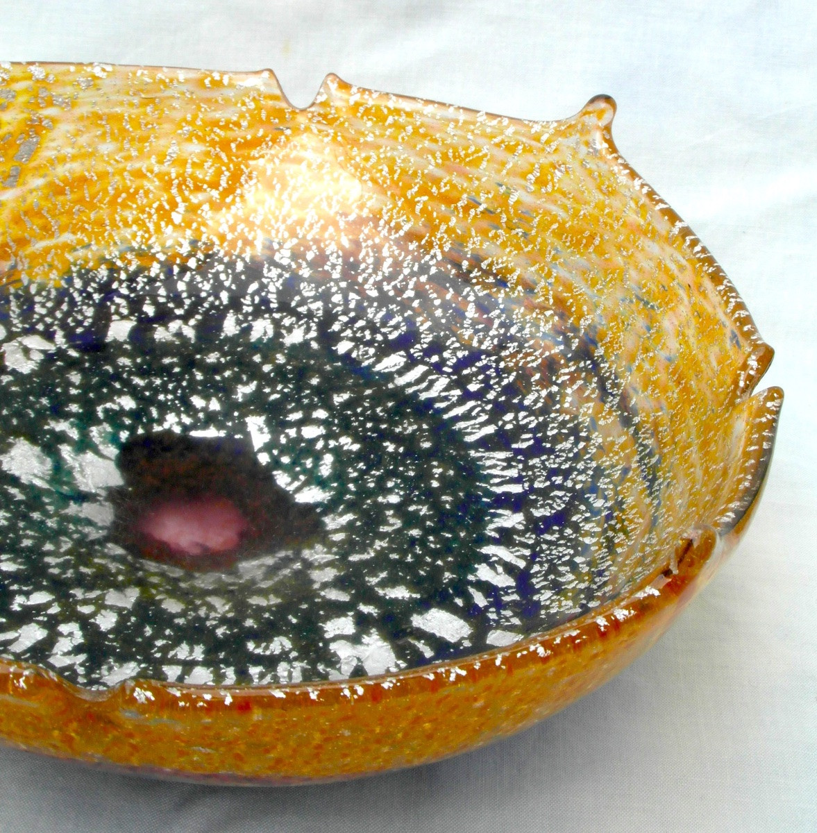 Scalloped Art-deco Bowl With Silver Pearl Decoration By Muller, Daum Galle Era 1920-photo-7