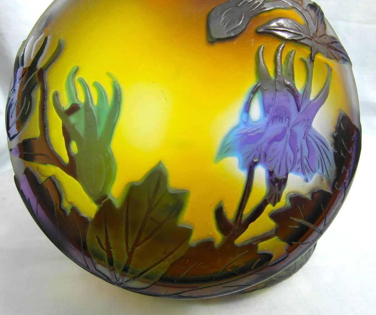 Art-nouveau Candy Box With Blue Columbines By Galle, Perfect, Daum Era 1900-photo-2