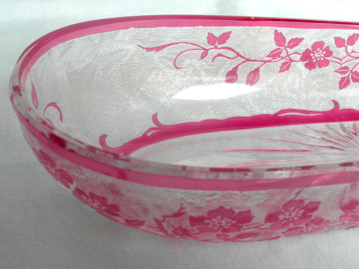 Coupe navette à décor gravé à l'acide, modèle  "Eglantier" par Baccarat, era Daum Gallé 1900-photo-7