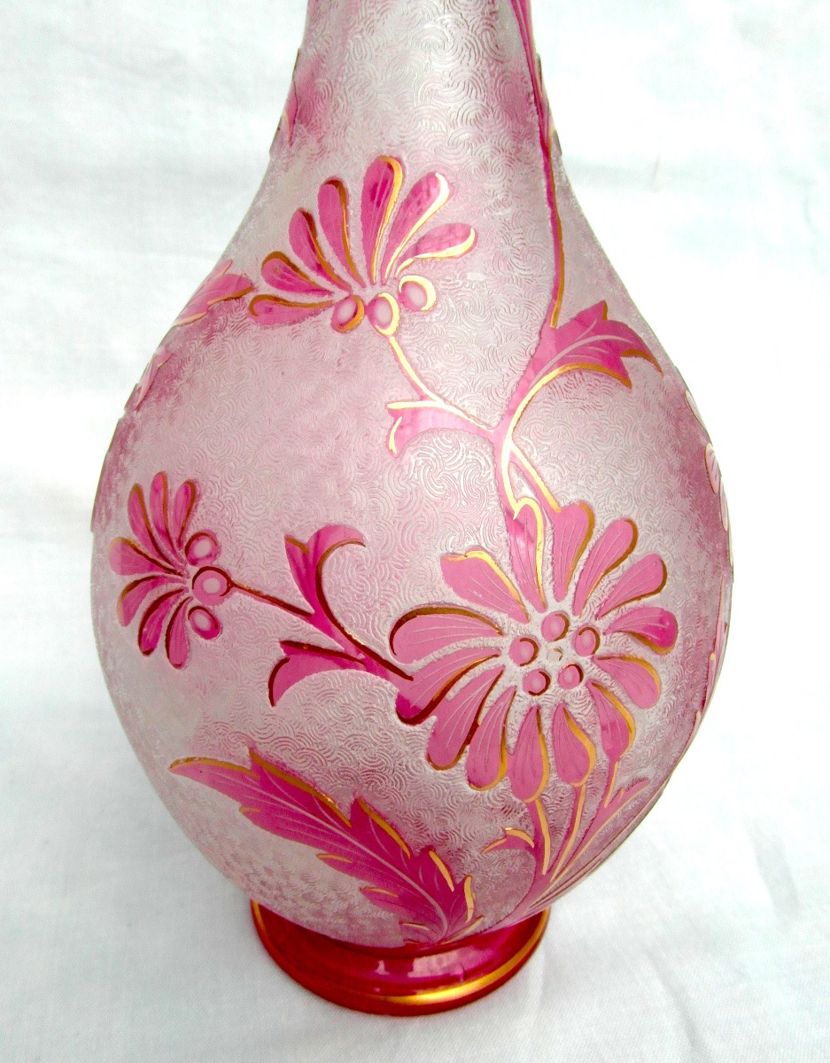 1900 Vase With Floral Design, Acid-etched By The Saint-louis Glassworks, Perfect, Daum Gallé Era-photo-4