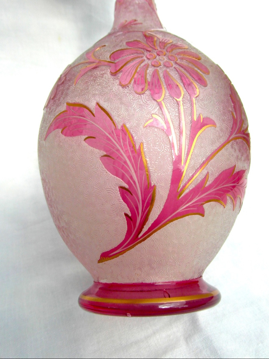 1900 Vase With Floral Design, Acid-etched By The Saint-louis Glassworks, Perfect, Daum Gallé Era-photo-1