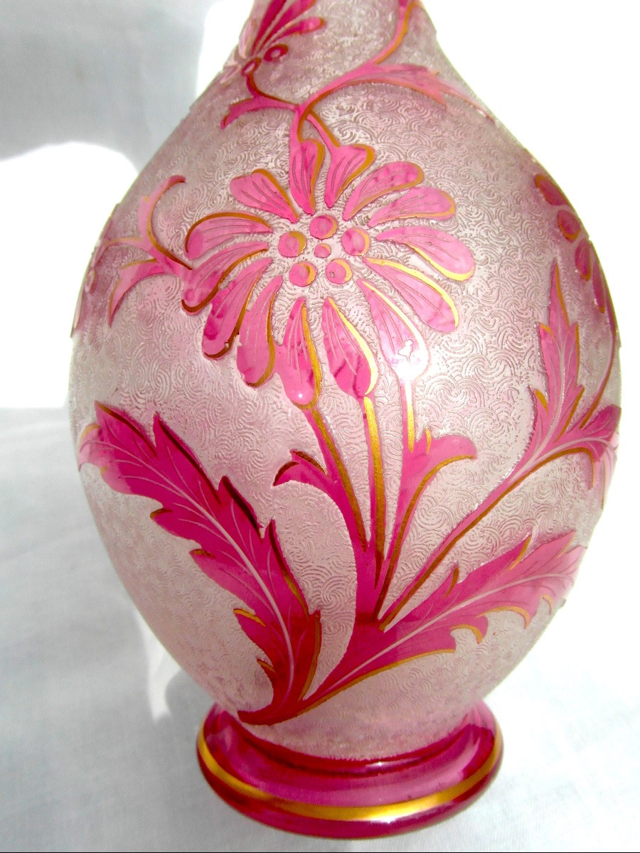 1900 Vase With Floral Design, Acid-etched By The Saint-louis Glassworks, Perfect, Daum Gallé Era-photo-5