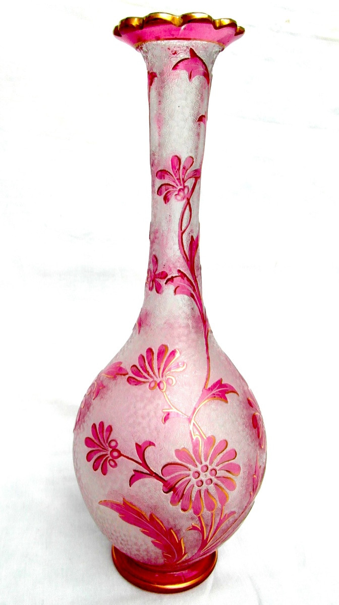 1900 Vase With Floral Design, Acid-etched By The Saint-louis Glassworks, Perfect, Daum Gallé Era