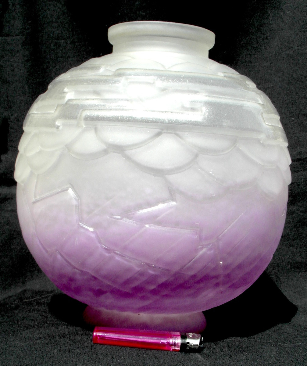 Vase Boule art-déco pressé-moulé et pailleté par Schneider, era daum galle 1920-photo-2