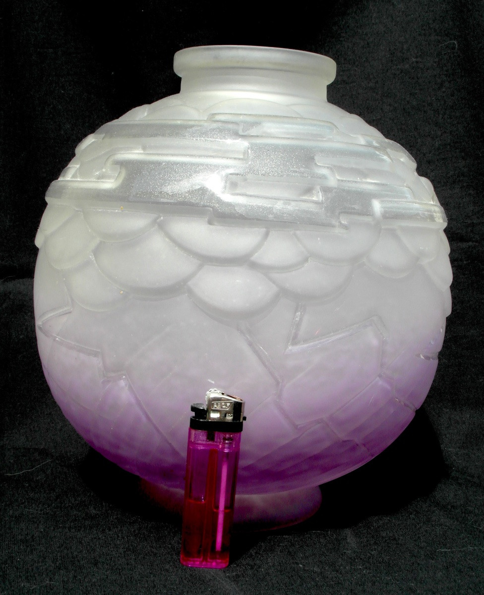 Vase Boule art-déco pressé-moulé et pailleté par Schneider, era daum galle 1920-photo-3