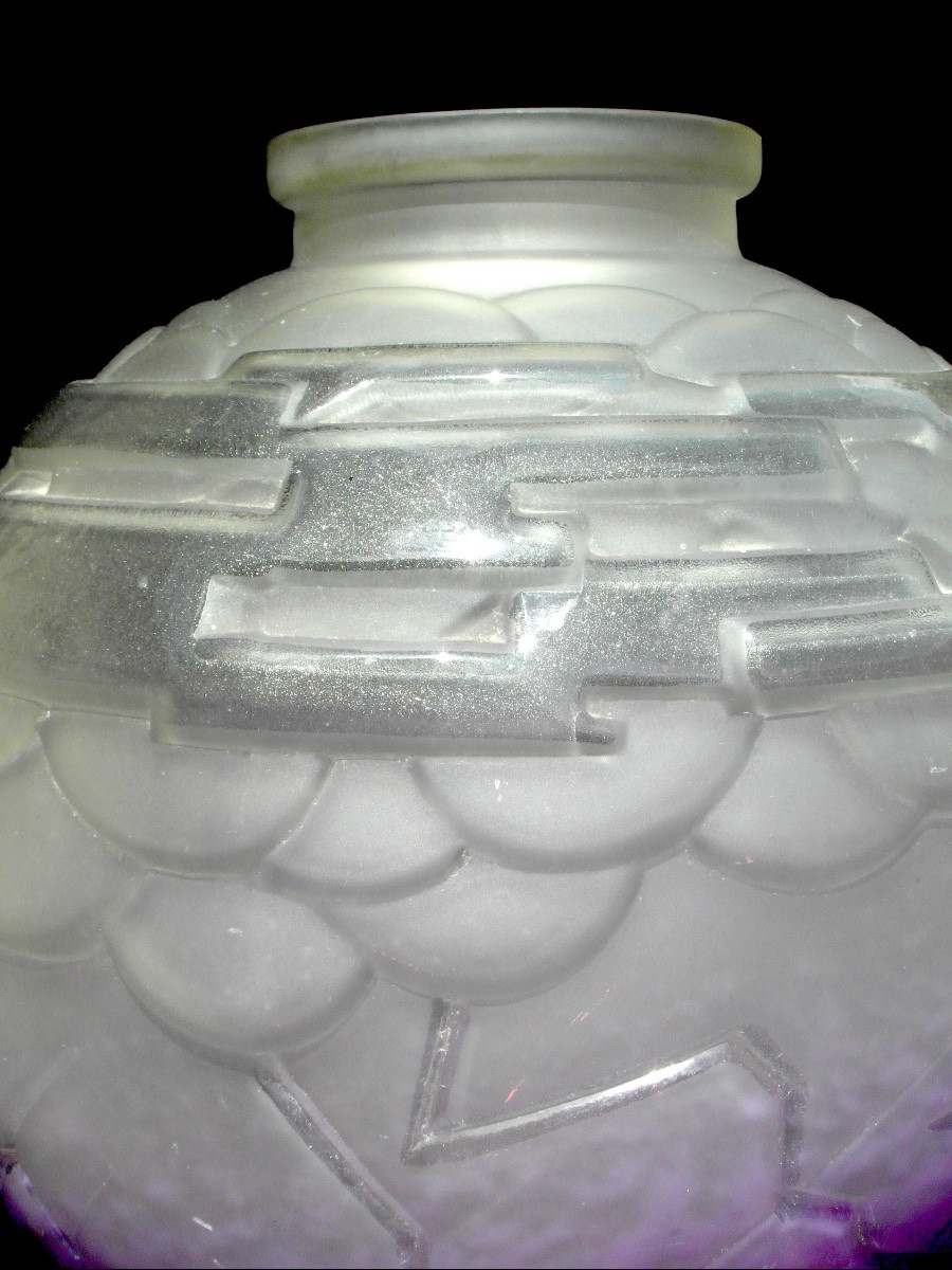 Vase Boule art-déco pressé-moulé et pailleté par Schneider, era daum galle 1920-photo-4