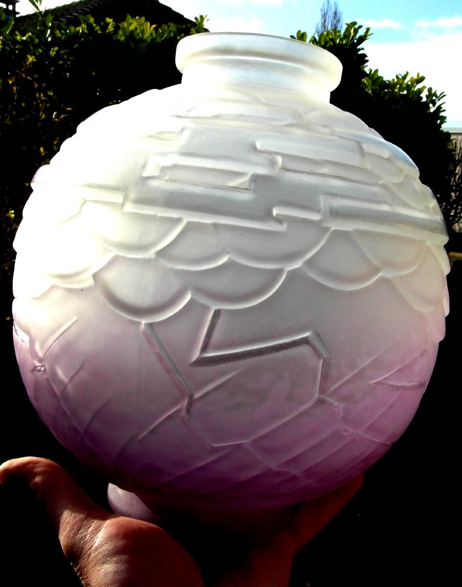 Vase Boule art-déco pressé-moulé et pailleté par Schneider, era daum galle 1920-photo-3