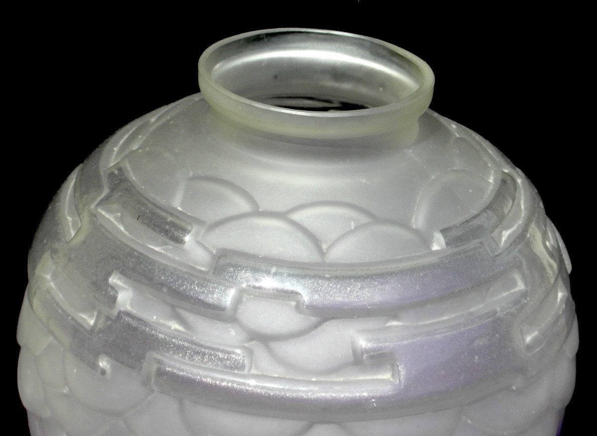 Vase Boule art-déco pressé-moulé et pailleté par Schneider, era daum galle 1920-photo-5