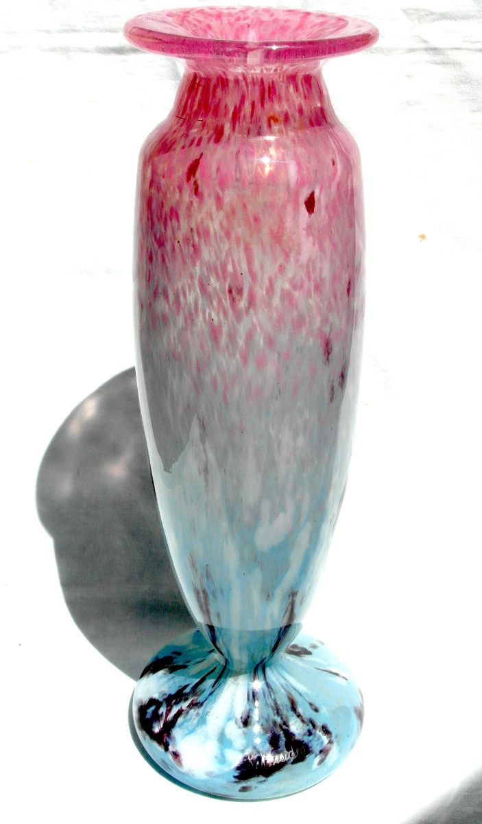 Grand vase art-déco en verre de Jade par Schneider, parfait, era daum Galle 1920-photo-2