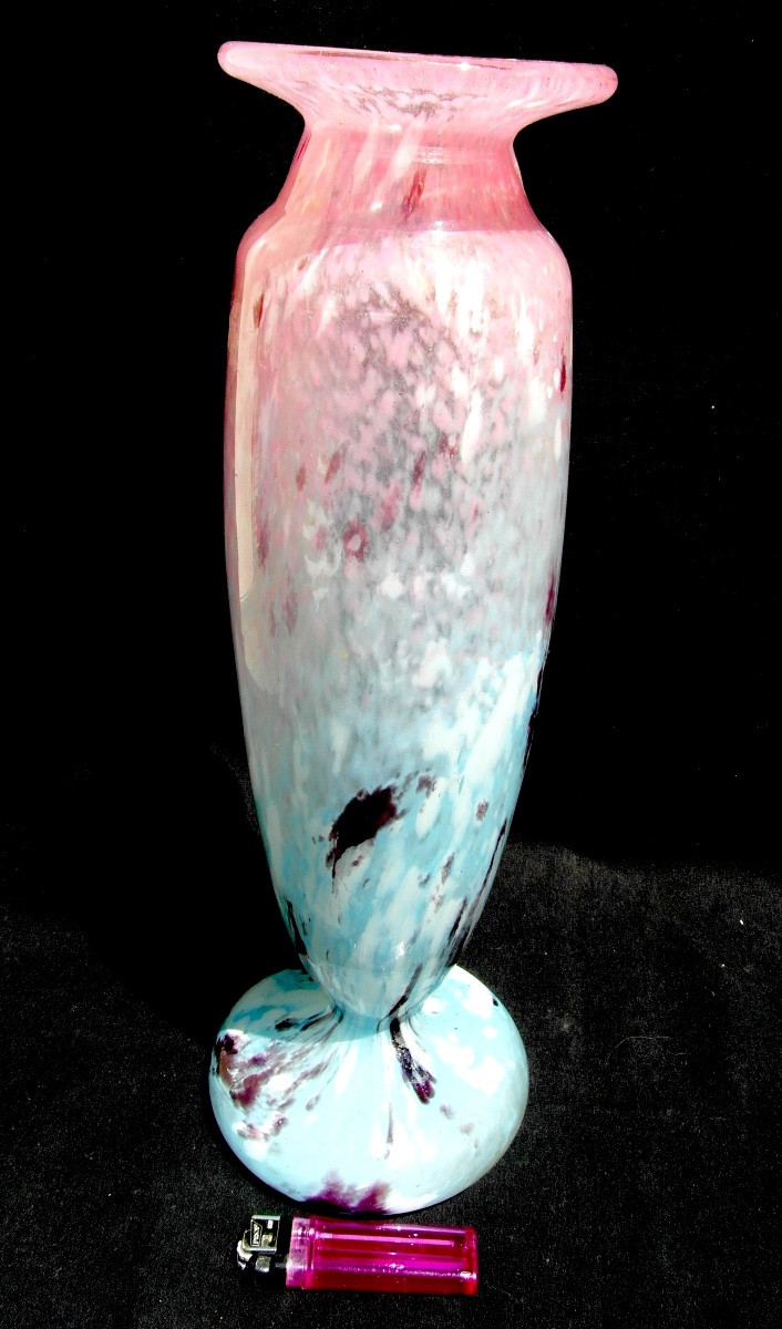 Grand vase art-déco en verre de Jade par Schneider, parfait, era daum Galle 1920-photo-3
