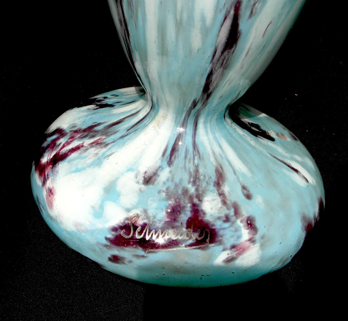Grand vase art-déco en verre de Jade par Schneider, parfait, era daum Galle 1920-photo-4
