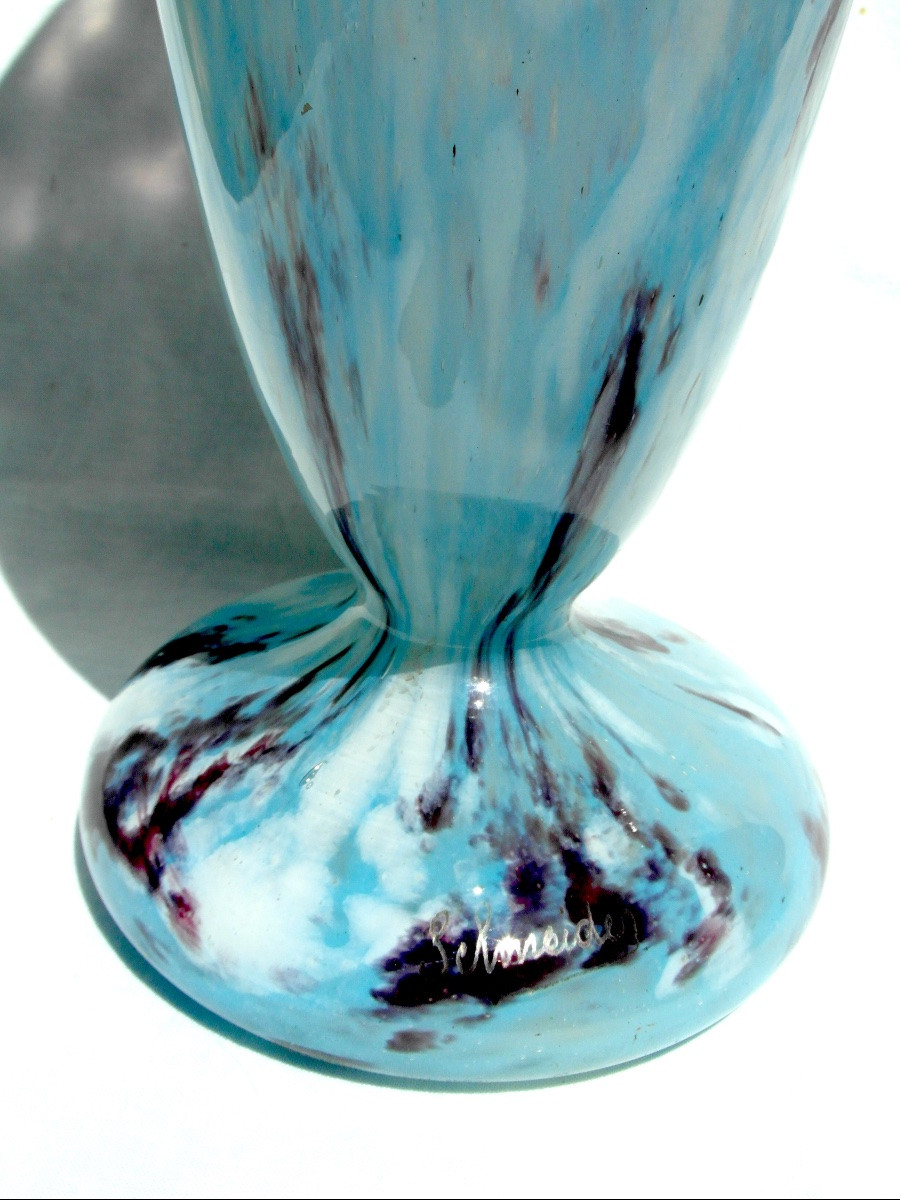 Grand vase art-déco en verre de Jade par Schneider, parfait, era daum Galle 1920-photo-5