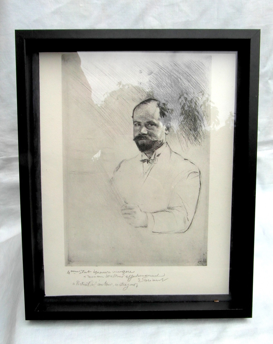 gravure d'un auto-portrait d'Emile Friant, signée, titrée et encadrée-photo-2