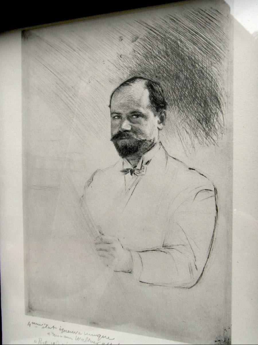 gravure d'un auto-portrait d'Emile Friant, signée, titrée et encadrée-photo-3